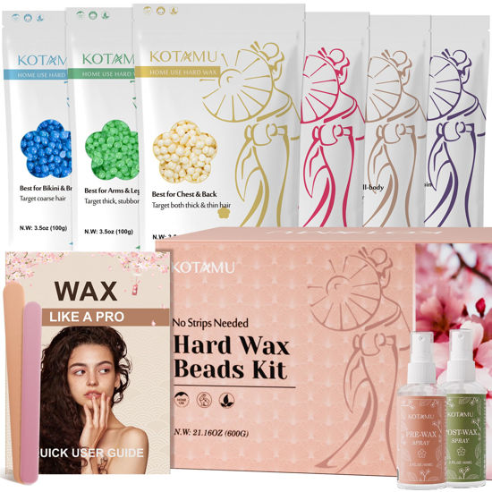 Picture of KOTAMU Hard Wax Beads, 6 Packs Waxing Beads for Hair Removal- Facial Bikini Brazilian Leg Sensitive Skin Full Body- Stripless Wax Beans Kit for Coarse & Fine Hair, Ideal for Women Men Home Salon Use
