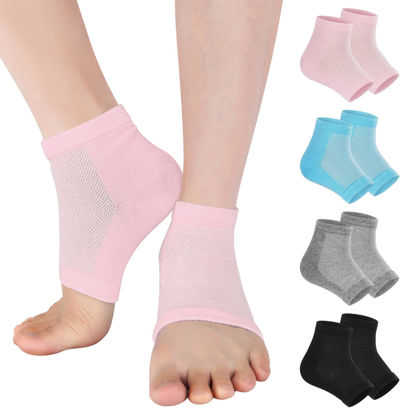 Picture of Vaincre Gel Moisturizing Heel Socks for Dry Cracked Feet Women, 4 Pairs Foot Care Spa Moisture Toeless Socks for Cracked Heel Repair Treatment Overnight (Regular)