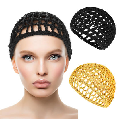 Picture of WLLHYF Wig Cap Thick Long Hair Caps Adjustable Elastic Net Anti-Slip Mesh Braided Weaving Making Crochet Sew Weave Fishnet Part Grip Headband Hat Women(Black/Yellow)