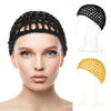 Picture of WLLHYF Wig Cap Thick Long Hair Caps Adjustable Elastic Net Anti-Slip Mesh Braided Weaving Making Crochet Sew Weave Fishnet Part Grip Headband Hat Women(Black/Yellow)