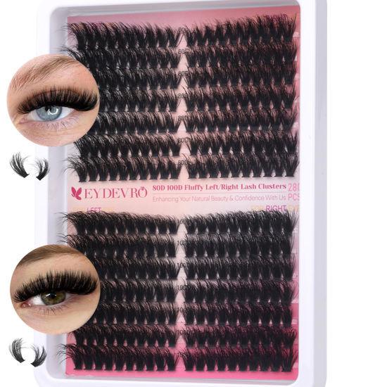 Picture of EYDEVRO Fluffy Lash Clusters 80D100D Volume Eyelash Clusters 280 Pcs Left/Right Individual Lashes D Curl Thick Cluster Lashes Cluster Eyelash Extensions DIY Lash Extensions at Home