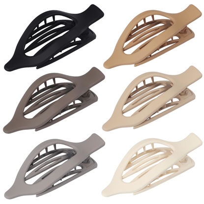 Picture of CHANDAT Flat Hair Clip 6 pcs Lay Down Claw Clips Hair Accessories for Women -Brown Grey
