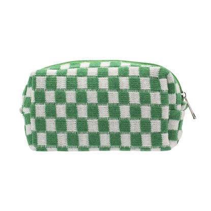 Picture of PAZIMIIK Checkered Makeup Bag for Purse Portable Zipper Make Up Pouch Small Cosmetic Case for Travel Accessories (Green)