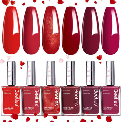 Picture of Beetles Red Nail Polish Set Blazing Rose, 6 Colors Dark Red Burgundy Nail Polish Glossy 15ml Enhance Nails Quick Dry Fingernail Polish for Nail Art Manicure DIY at Home Valentine's Day Gifts For Women