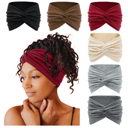 Picture of Tobeffect Wide Headbands for Women, 7'' Extra Large Turban Headband Boho Hairband Hair Twisted Knot Accessories, 6 Pack