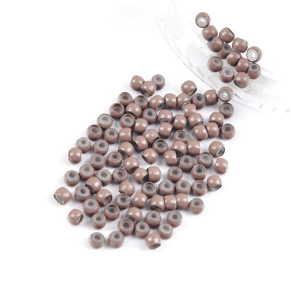 Picture of Vlasy 100Pcs Nano Ring Beads Silicone Lined Beads for Nano Ring Human Hair Extensions 7 Color Optional (Medium Brown)