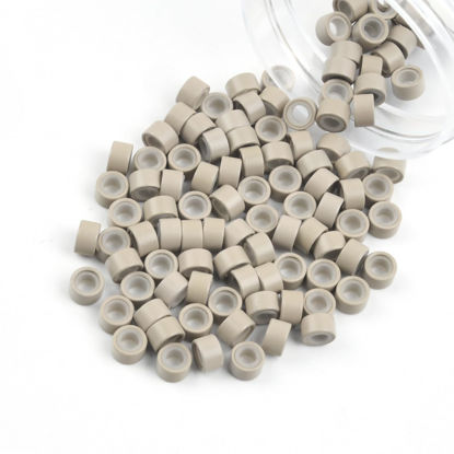 Picture of Vlasy 100Pcs 5mm Silicone Lined Micro Ring Beads for Hair Extensions 7Colors Apply (100Pcs Gray Blonde)