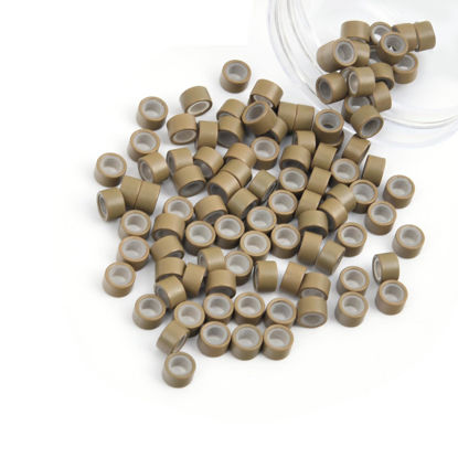 Picture of Vlasy 100Pcs 5mm Silicone Lined Micro Ring Beads for Hair Extensions 5Colors Apply (100Pcs Light Brown)