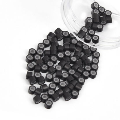 Picture of Vlasy 100Pcs 4mm Silicone Lined Micro Ring Beads for Hair Extensions 5Colors Apply (100Pcs Dark Brown)