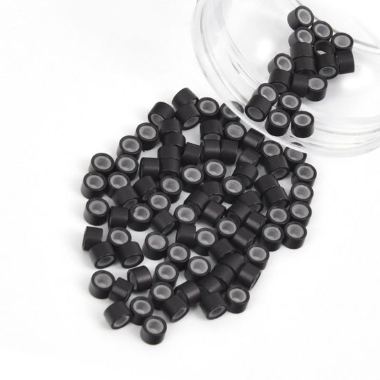 Picture of Vlasy 100Pcs 4mm Silicone Lined Micro Ring Beads for Hair Extensions 5Colors Apply (100Pcs Dark Brown)