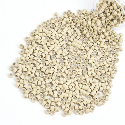Picture of Vlasy 600Pcs 4mm Silicone Lined Micro Ring Beads for Hair Extensions 5Colors Apply (600Pcs Blonde)