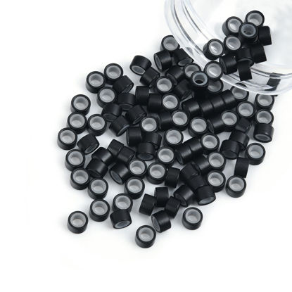 Picture of Vlasy 100Pcs 5mm Silicone Lined Micro Ring Beads for Hair Extensions 5Colors Apply (100Pcs Black)