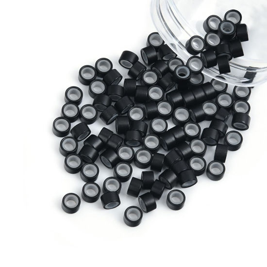 Picture of Vlasy 100Pcs 5mm Silicone Lined Micro Ring Beads for Hair Extensions 5Colors Apply (100Pcs Black)