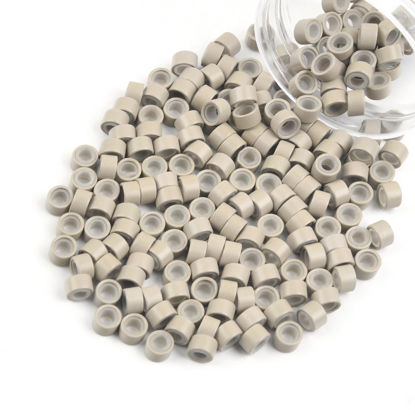 Picture of Vlasy 200Pcs 5mm Silicone Lined Micro Ring Beads for Hair Extensions 7Colors Apply (200Pcs Gray Blonde)