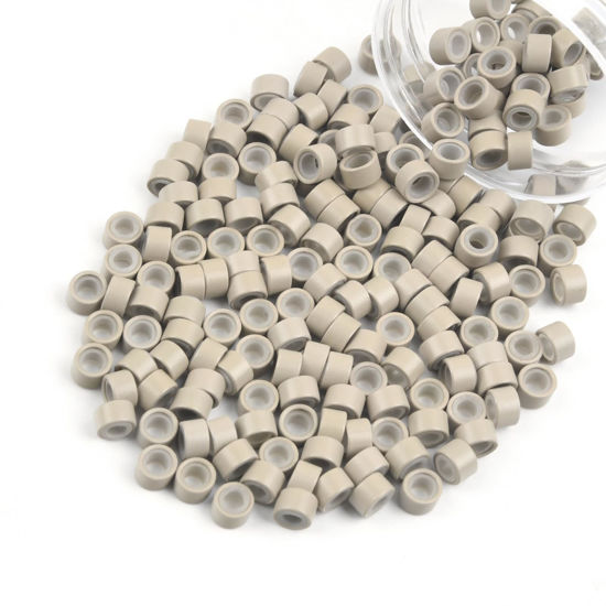 Picture of Vlasy 200Pcs 5mm Silicone Lined Micro Ring Beads for Hair Extensions 7Colors Apply (200Pcs Gray Blonde)