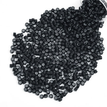 Picture of Vlasy 600Pcs 4mm Silicone Lined Micro Ring Beads for Hair Extensions 5Colors Apply (600Pcs Black)