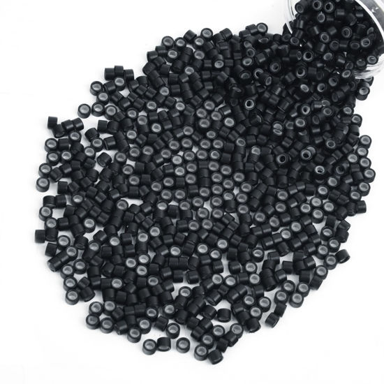 Picture of Vlasy 600Pcs 4mm Silicone Lined Micro Ring Beads for Hair Extensions 5Colors Apply (600Pcs Black)