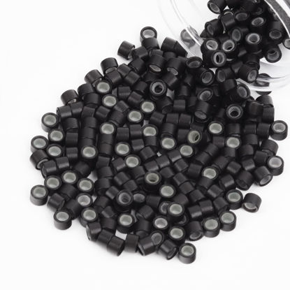 Picture of Vlasy 200Pcs 4mm Silicone Lined Micro Ring Beads for Hair Extensions 5Colors Apply (200Pcs Dark Brown)