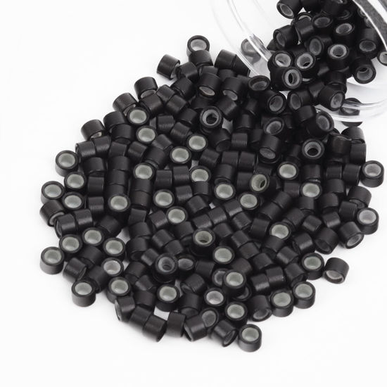 Picture of Vlasy 200Pcs 4mm Silicone Lined Micro Ring Beads for Hair Extensions 5Colors Apply (200Pcs Dark Brown)