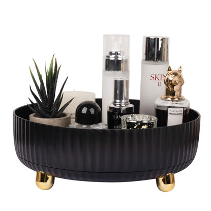 Picture of Anyoifax Makeup Perfume Organizer Tray 360 Degree Rotating Lazy Susan Skincare Lotion Organizer Spinning Cosmetics Storage for Dresser, Vanity, Bathroom Countertop, Large Black