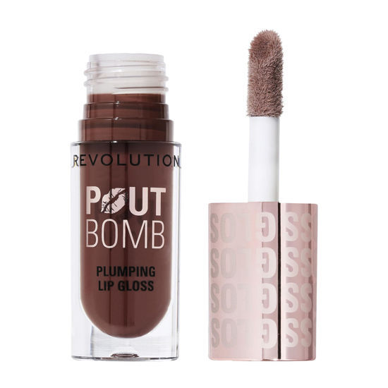 Picture of Revolution Beauty, Pout Bomb Plumping Lip Gloss, High-Shine for Glossy, Fuller & Plump Lips with Hyaluronic Acid & Peptides, Vegan & Cruelty-Free, Espresso Cool Nude & Brown, 0.15 Fl Oz