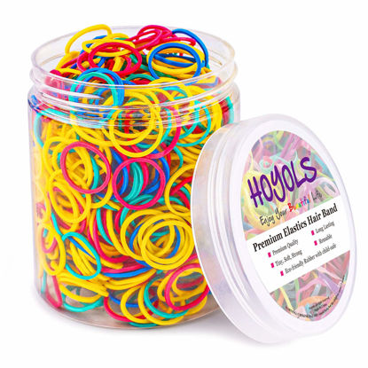 Picture of HOYOLS 1/2 Inch Small Rubber Bands for Hair Ties Assorted Rainbow Elastics Mini Reusable Rubberband for Braiding Colorful for Baby Girl Infants Toddler Supplies 1000pcs (S) Latex-Free