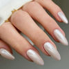 Picture of GLAMERMAID Chrome Press On Nails Medium Almond- White Handmade Metal Gel Fake Nails Stiletto, Glitter Glazed Donut False Nail Oval, Glossy Natural Reusable Acrylic Stick Glue on Nails Kit for Women