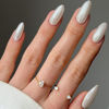 Picture of GLAMERMAID Chrome Press On Nails Medium Almond- White Handmade Metal Gel Fake Nails Stiletto, Glitter Glazed Donut False Nail Oval, Glossy Natural Reusable Acrylic Stick Glue on Nails Kit for Women