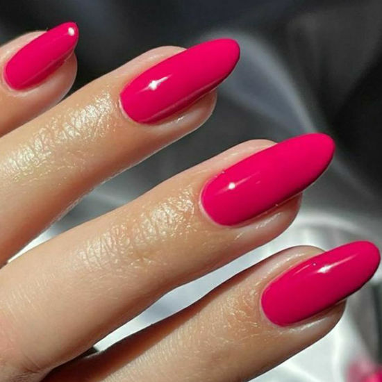 Picture of GLAMERMAID Jelly Press on Nails Almond - Handmade Gel Nails Series | Hot Pink Fake Nails Medium Short Length Solid Red Acrylic False Nail Kits Stick Glue on Nails Sets Reusable Full Cover for Women
