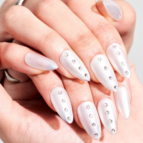 Picture of GLAMERMAID Press on Nails Almond Short,Handmsde White Pearl False Nails with Design,24 Pcs Glue on Nails for Wedding,Reusable Acrylic Stick on Nails Tips for Women Girl Gift