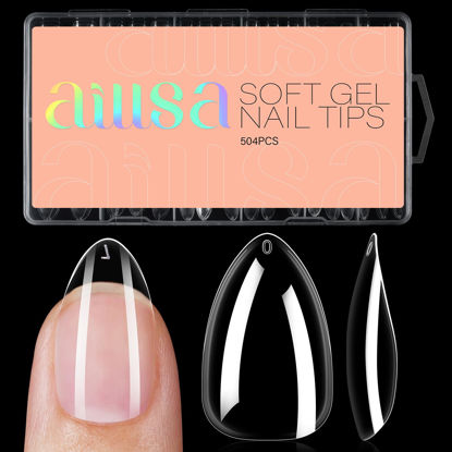 Picture of AILLSA Short Almond Nail Tips 504PCS Clear Full Cover Nail Tips Soft Gel Fake Nails Tips Preshaped Press on False Gelly Tips for Nail Extension DIY Home Salon Gift, 10 Sizes