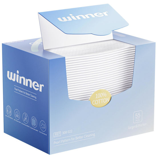 Picture of Winner Face Towels, 100% USA Cotton Disposable Face Towel, Clean Face Towelettes XL, Odor-Free, Ultra Soft Makeup Remover Wipes for Sensitive Skin, Biodegradable, 55 Count, 1 Pack
