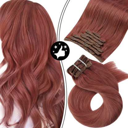 Picture of [CLEARANCE] Clip in Human Hair Extensions Rose Gold Hair Extensions 22inch Clip in Hair Extensions Real Human Hair 7Pieces 120Grams Full Head Long Straight Hair Extensions