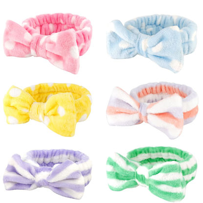 Picture of Casoty 6 Pcs Hairband, Soft Coral Fleece Spa Headbands, Bow Headband for Washing Face, Skincare Headbands for Face Washing Shower Skin Care Yoga, Women