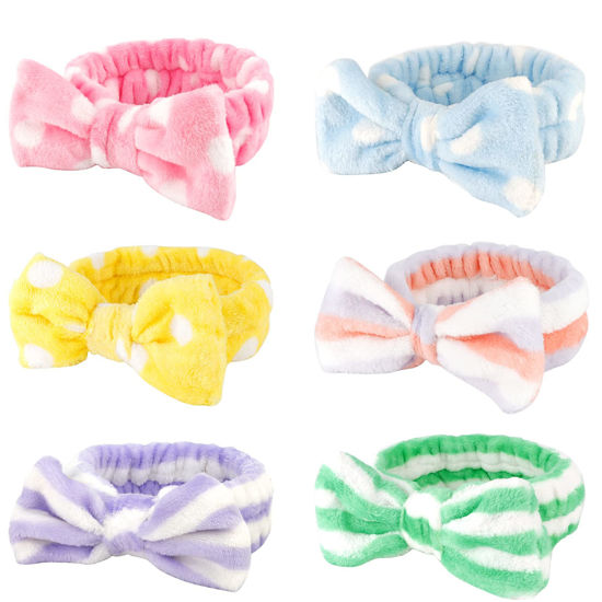 Picture of Casoty 6 Pcs Hairband, Soft Coral Fleece Spa Headbands, Bow Headband for Washing Face, Skincare Headbands for Face Washing Shower Skin Care Yoga, Women