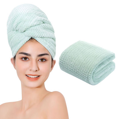Picture of Laojbaba Microfiber Hair Towel Quick Dry Hair Towel Hair Drying Towels Suitable for All Kinds of Hair Ultra Absorbent Long and Thick Hair 20X40inch Green (1pcs)