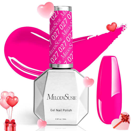 Picture of MelodySusie Neon Pink Gel Nail Polish,0.5fl oz Bright Pink Nails Soak Off UV LED Hot Pink Gel Polish Gift for Women Nail Art Manicure Salon DIY Nail Design Decoration at Home-027