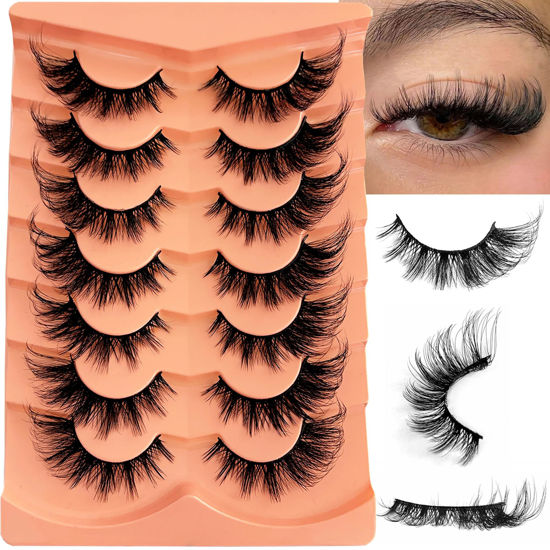 Picture of Yasnai Cat Eye Lashes False Eyelashes Volume 18mm Strip Lashes Wispy Fake Lashes Natural Eyelashes 7 Pairs Pack 9D
