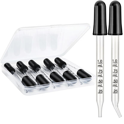 Picture of Herain Glass Eye Dropper Pipette 10 Pack, Ear Eye Dropper Bent & Straight Tips, 1 ml Droppers for Essential Oils, Lab, Health Care, Crafts, Measuring and Transferring a Variety of Liquids