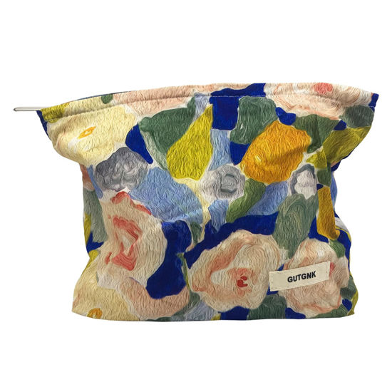 Picture of GUTGNK Cotton Ladies Cosmetic Bag, Large Capacity Canvas Cosmetic Bag Travel Toiletry Bag Accessories Organizer, Monet Flower