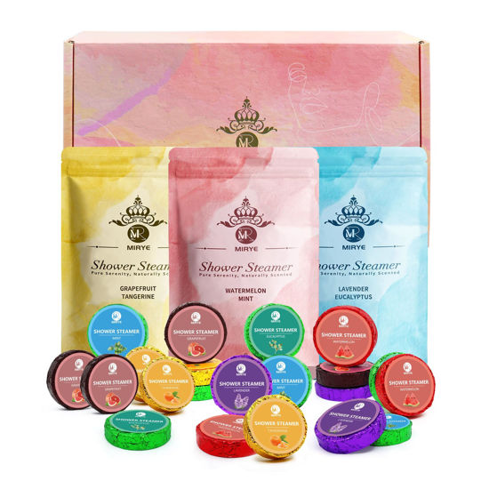Picture of MR MIRYE Shower Steamers Aromatherapy, 24-Pack Shower Bombs Birthday Gifts for Women, Natural with Eucalyptus Mint Lavender Watermelon Grapefruit Tangerine Essential Oils