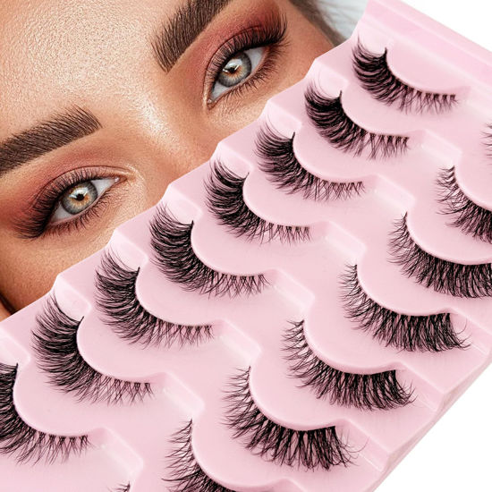 Picture of Cat Eye Lashes Yasnai Wispy False Eyelashes 3D Mink Lashes Volume Lashes Fake Eyelashes Natural Look Fox Lashes 8 Pairs Pack