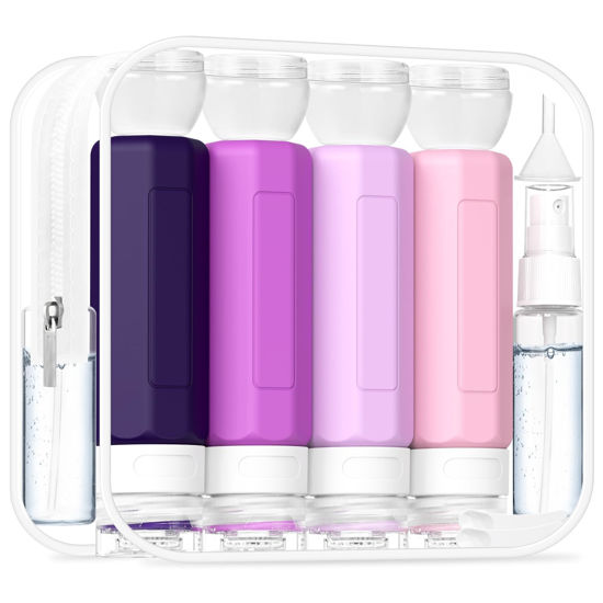 Picture of Redfly 17PCS Travel Bottles for Toiletries, TSA Approved Travel Size Containers, BPA Free Leak Proof Travel Containers for Toiletries, Refillable Travel Accessories for Shampoo Conditioner Purple