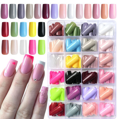 Picture of LoveOurHome 576pc Square Press on Nails Long Fake Nails Medium Square False Nail Full Cover Artificial Fingernails Acrylic Presson Nail Tips 24 Colors 10 Size for Women Teens Kids