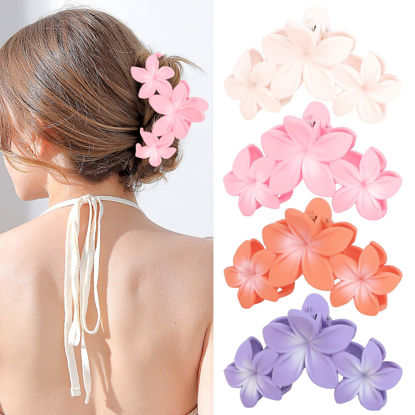 Picture of ANBALA 4PCS Flower Claw Hair Clips, Large Plumeria Hair Accessories for Women and Girls - Colorful Hawaiian Non-Slip Strong Hold Clips for Thick Hair