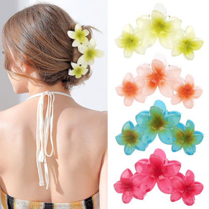 Picture of 4PCS Flower Hair Clips Claw Clips for Women Large Hair Clips Claw Clips for Thick Hair Non-Slip Strong Hold Flower Clips Cute Plumeria Hair Clips for Women Girls (Colorful)