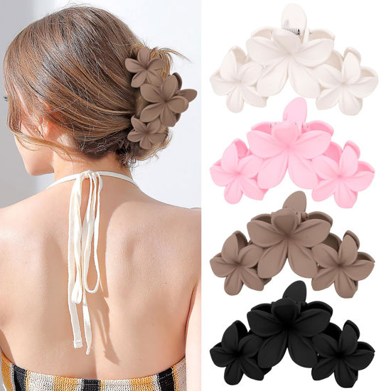 Picture of ANBALA Flower Hair Accessories: 4PCS Matte Plumeria Hair Claws, Strong Hold Clips for Women and Girls