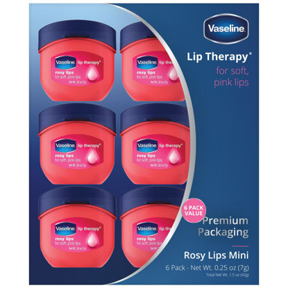 Picture of Vaseline Lip Therapy Rosy Lips 6-Pack - Mini Lip Balms for Soft, Deliciously Kissable Lips, Premium Gift Set, 0.25 Oz Ea