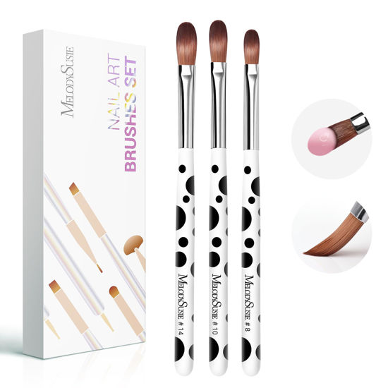 Picture of MelodySusie 3Pcs Acrylic Nail Brush Set, Size 8/10/14 Professional Pen for Acrylic Application Acrylic Powder Nail Art Extension and 3D Nail Carving for DIY Home Salon