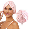 Picture of HFRHTGY Adjustable Silk Satin Hair Bonnet for Sleeping, Double Layer Hair Wrap Sleep Cap Turban for Women Men, Curly Straight Long Large Braid Unisex (Royal Pink)
